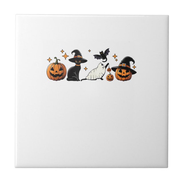 Black Cat Halloween Pumpkin Boo Ghost Witch Spooky Tile (Front)