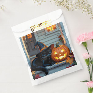Black Cat Halloween Pumpkin Carving Party Favour Bags