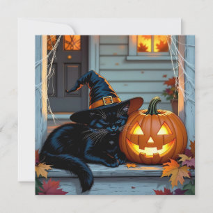 Black Cat Halloween Pumpkin Carving Party Invitation
