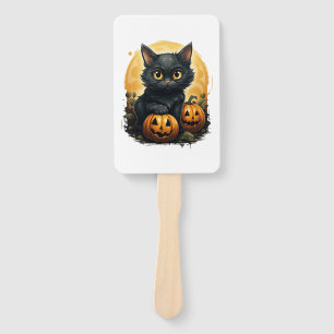 Black Cat Halloween Pumpkin - Cat Hand Fan