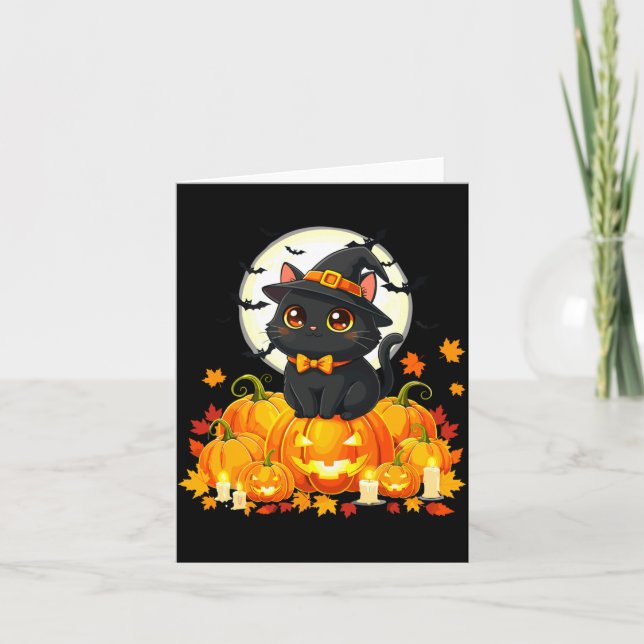 Black Cat Halloween Pumpkin Cat Performance Card (Front)