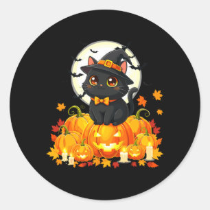 Black Cat Halloween Pumpkin Cat Performance Classic Round Sticker