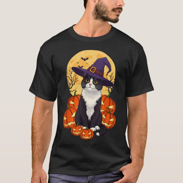 Black Cat Halloween Pumpkin Costume For Men Women  T-Shirt (Front)