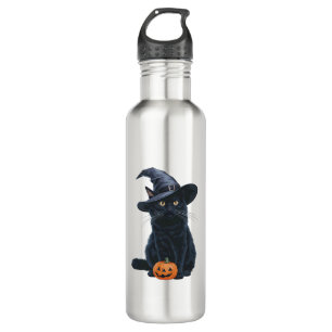 Black Cat Halloween Pumpkin Costume For Women Men 710 Ml Water Bottle