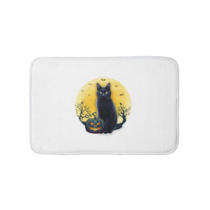 Black Cat Halloween Pumpkin Costume For Women Men Bath Mat