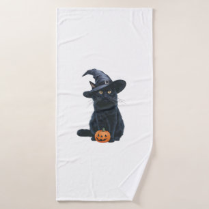 Black Cat Halloween Pumpkin Costume For Women Men  Bath Towel