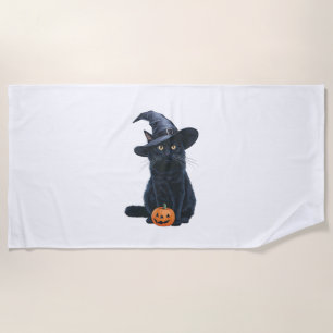 Black Cat Halloween Pumpkin Costume For Women Men  Beach Towel