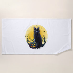 Black Cat Halloween Pumpkin Costume For Women Men Beach Towel