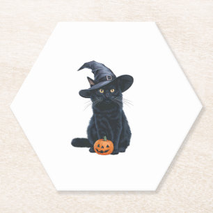 Black Cat Halloween Pumpkin Costume For Women Men Paper Coaster