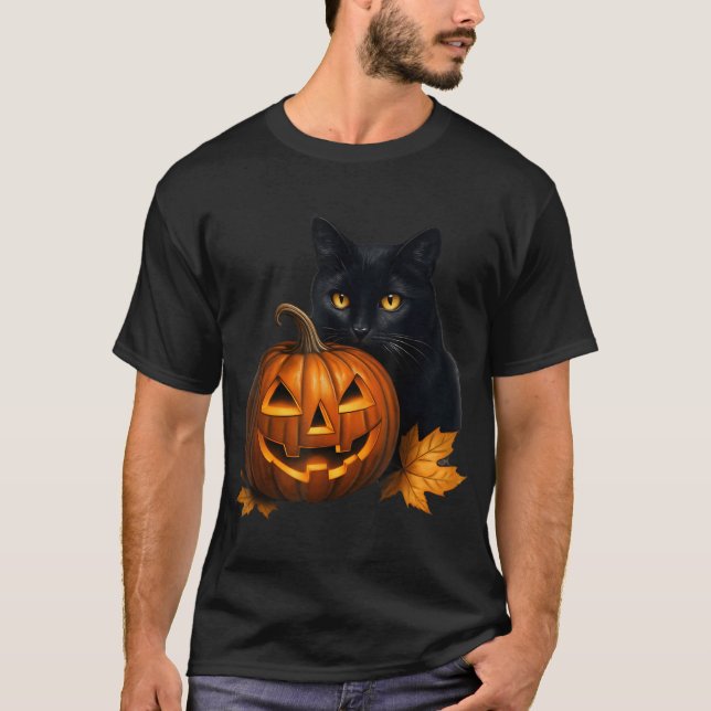 Black Cat Halloween Pumpkin Costume For Women Men  T-Shirt (Front)