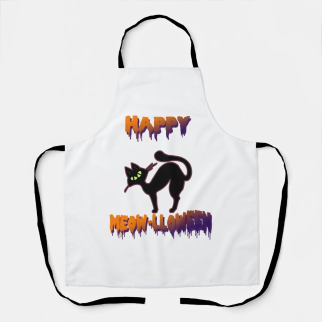 Black Cat Halloween Pumpkin Halloween Apron (Front)