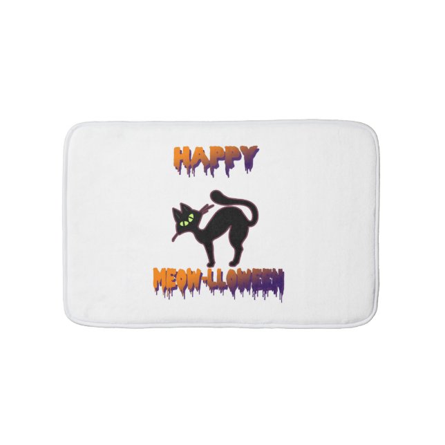 Black Cat Halloween Pumpkin Halloween Bath Mat (Front)