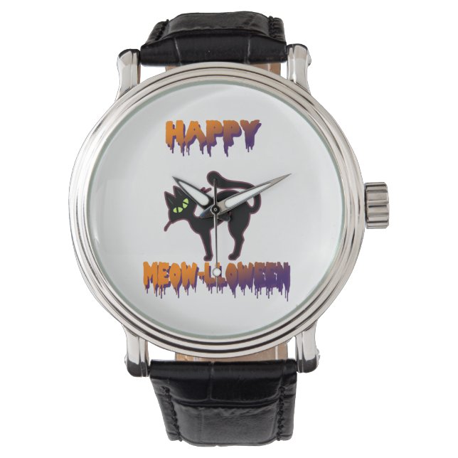 Black Cat Halloween Pumpkin Halloween Watch (Front)