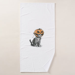 Black Cat Halloween Pumpkin Head Costume For Women Bath Towel