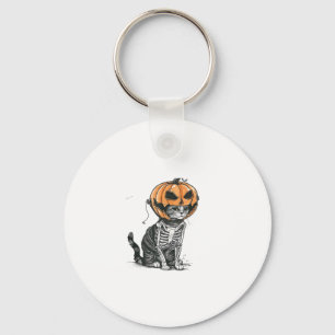 Black Cat Halloween Pumpkin Head Costume For Women Key Ring