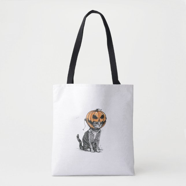 Black Cat Halloween Pumpkin Head Costume For Women Tote Bag (Front)
