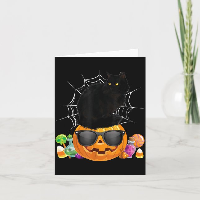 Black Cat Halloween Pumpkin Jack O Lantern Cat Card (Front)