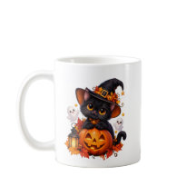 Black Cat Halloween Pumpkin Mug