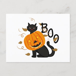 Black Cat Halloween Pumpkin Postcard