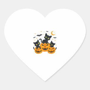 Black Cat Halloween Pumpkin Spooky Night Heart Sticker