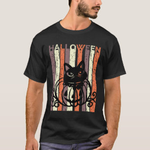 Black Cat Halloween Retro Distressed Goth Pumpkin  T-Shirt