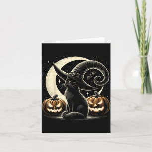 Black Cat Halloween Retro Pumpkin Costume Cat Card