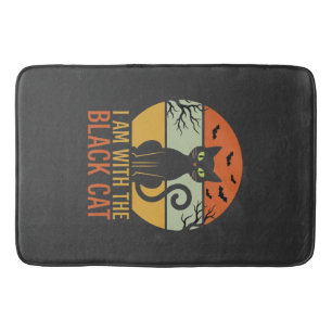 Black Cat Halloween Retro Sunset Design Bath Mat