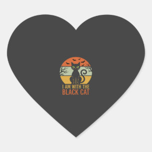 Black Cat Halloween Retro Sunset Design Heart Sticker