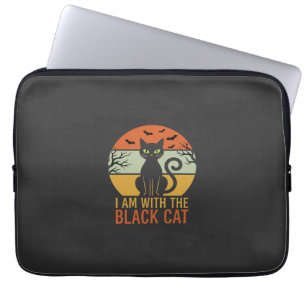 Black Cat Halloween Retro Sunset Design Laptop Sleeve