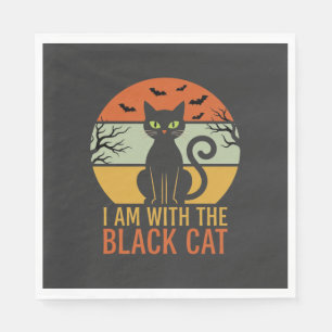 Black Cat Halloween Retro Sunset Design Napkin