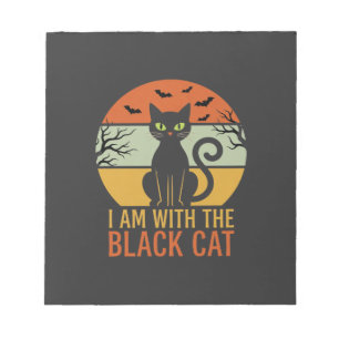Black Cat Halloween Retro Sunset Design Notepad
