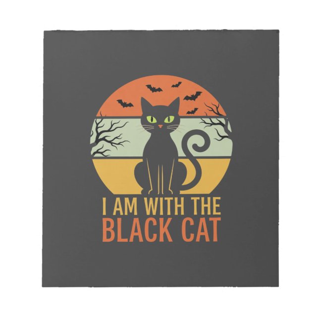 Black Cat Halloween Retro Sunset Design Notepad (Front)