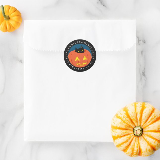 Black Cat Halloween Return Address Classic Round Sticker (Creator Uploaded)