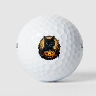 Black Cat Halloween Scary Pumpkins Moon Black Cat Golf Balls