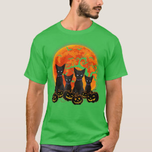 Black Cat Halloween Scary Pumpkins Moon Black Cat T-Shirt