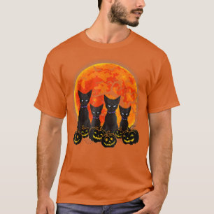 Black Cat Halloween Scary Pumpkins Moon Black Cat T-Shirt