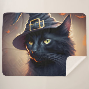 Black Cat Halloween Sherpa Blanket
