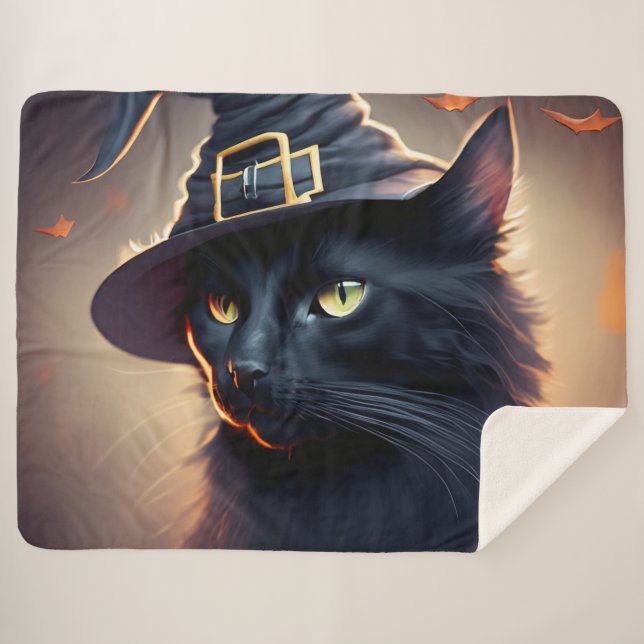 Black Cat Halloween Sherpa Blanket (Front (Horizontal))