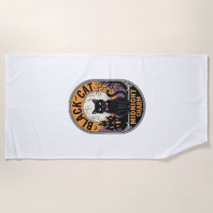 Black Cat Halloween Shirt Vintage Midnight Charm D Beach Towel