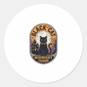 Black Cat Halloween Shirt Vintage Midnight Charm D Classic Round Sticker