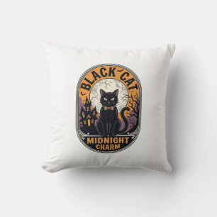 Black Cat Halloween Shirt Vintage Midnight Charm D Cushion