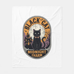 Black Cat Halloween Shirt Vintage Midnight Charm D Fleece Blanket