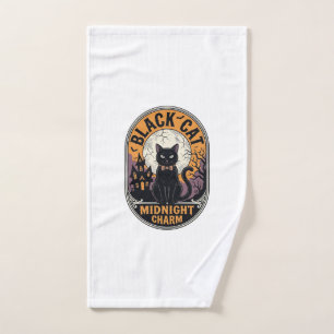 Black Cat Halloween Shirt Vintage Midnight Charm D Hand Towel