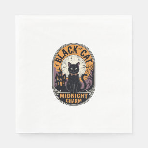 Black Cat Halloween Shirt Vintage Midnight Charm D Napkin