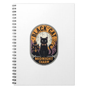 Black Cat Halloween Shirt Vintage Midnight Charm D Notebook
