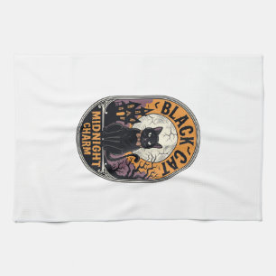 Black Cat Halloween Shirt Vintage Midnight Charm D Tea Towel