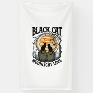 Black Cat Halloween Shirt Vintage Moon Graveyard A Banner