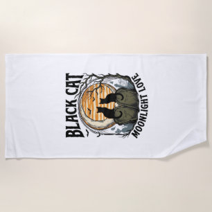 Black Cat Halloween Shirt Vintage Moon Graveyard A Beach Towel