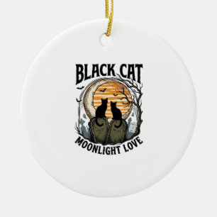 Black Cat Halloween Shirt Vintage Moon Graveyard A Ceramic Tree Decoration