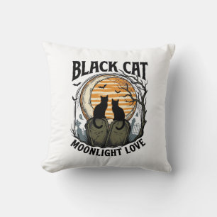 Black Cat Halloween Shirt Vintage Moon Graveyard A Cushion